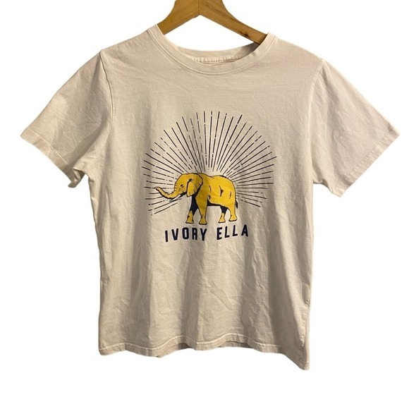 Tops - Ivory Ella T shirt in white with yellow elephant. Lots of life left!